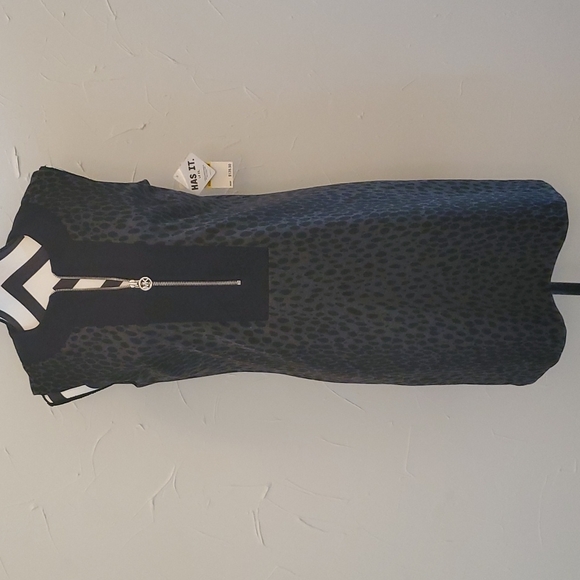 Michael Kors Black & Gray Leapard Print Lined Dress Med NWT - Picture 3 of 10